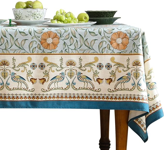 patdrea Vintage French Linen Tablecloth,Rectangular,110"x63"-Wensel | Italian Provencal Table Cloth for Rectangle Table,Colorful Floral Patterned,Dining Room Tea Party Thanksgiving Decor