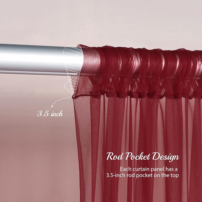 20x10ft Burgundy Tulle Backdrop Curtain with Lights String for Parites, Sheer Backdrop Curtains for Wedding Baby Shower Birthday Party Photo Shoot Decorations
