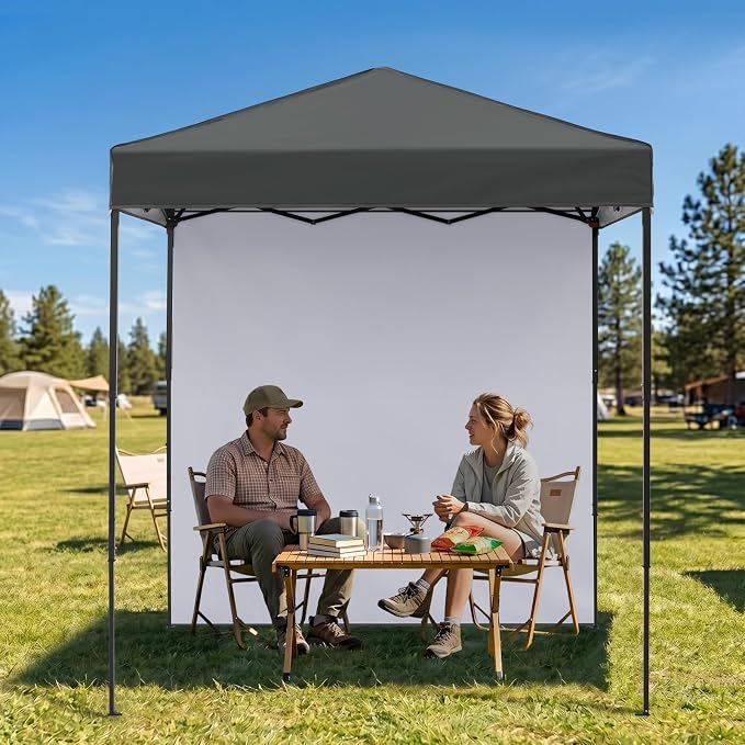 EAGLE PEAK 6x4 Instant Pop Up Canopy Tent with 1 Side Wall Panel, Straight Leg Sun Shelter, Portable Canopy with Carry Bag for Camping, Beach & Sports, Dark Gray