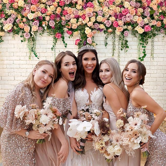 14x10ft Pink Floral Backdrop for Bridal Shower White Wall Photography Background Couple Wedding Party Decorations Bride Engagement Banner Props