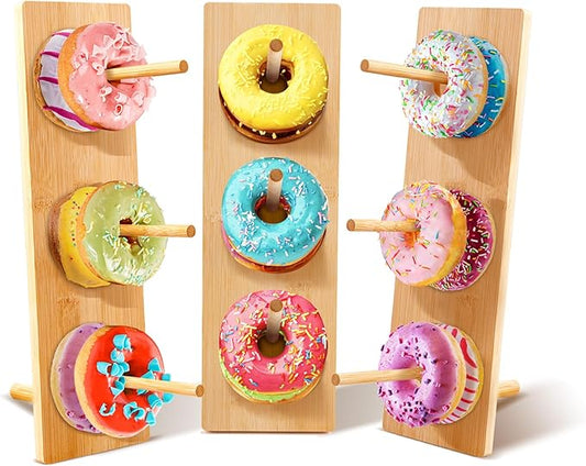 GRETJOB Donut Wall Stand Display, Bamboo Doughnut Display Stand Dessert Table Decoration for Party, Dessert Table,Birthday, Wedding, Baby Shower, Bridal Showers﻿ (3 Pack)
