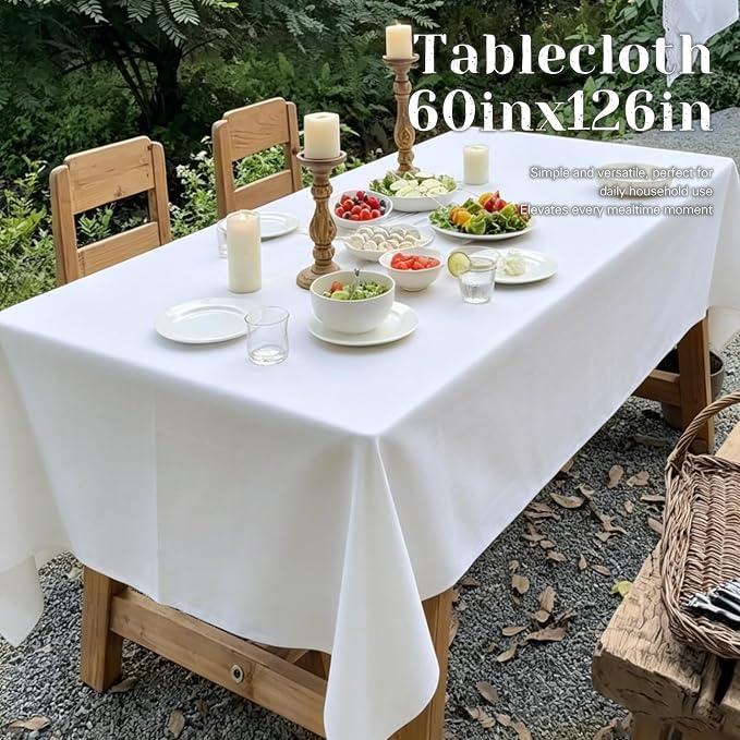 WIGENIUS 2 Pack Ivory Table Cloth Rectangle Tablecloths 60X126 Inch,Polyester Table Cloth for 8 Foot Rectangle Tables,Wrinkle Resistant Washable Fabric Table Covers for Party,Wedding Banquet