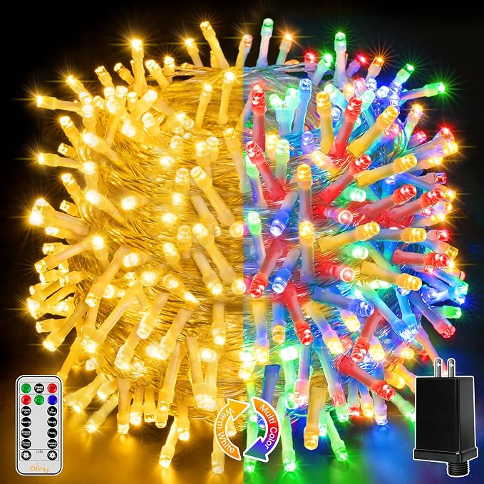 Ollny Christmas Lights, 210FT 640LED Christmas Tree Lights with 11 Modes Remote Control IP44 Waterproof Warm White to Multicolored Outdoor Christmas Lights for Outside Indoor Patio Xmas Decorations