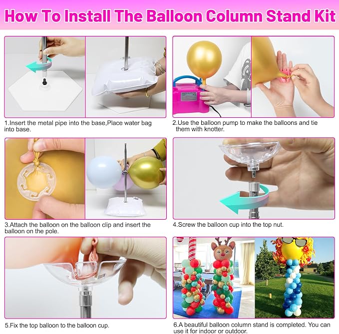 2 Sets Balloon Column Stand and Balloon Pump, Adjustable Metal 9 Feet Balloon Stands for Floor, Balloon Column kit for Baby Shower Graduation Birthday Wedding Party