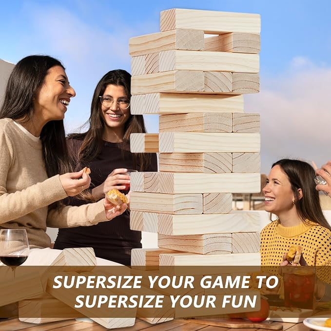 Aivalas X-Large Size Giant Tumble Tower, 60 Blocks Outdoor Games Stacking Games Includes Dice Carrying Bag Scoreboard, Stacking Over 5FT for Backyard Lawn Party Playing