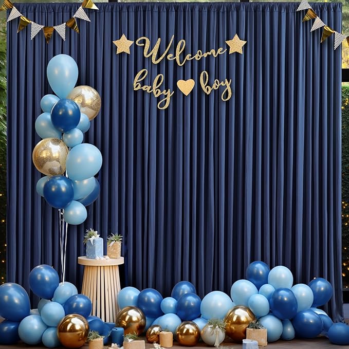 10 Panels Navy Blue Backdrop Curtain for Parties Wedding Wrinkle Free 50ft x 10ft Backdrop Drapes Panels for Baby Shower Gender Reveal Birthday Photo Photography Polyester Fabric Background Decoration