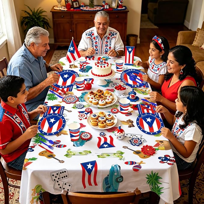 170Pcs Puerto Rico Party Supplies Puerto Rico Flag Plates Napkins Cups Forks Knives Spoons Tablecloths for Rican Fiesta Birthday Party National Day Cultural Celebrations, Serves 24