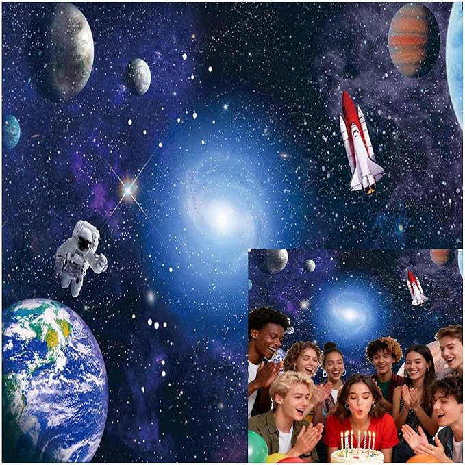 8x8FT Space Astronaut Photography Backdrop Cosmic Galaxy Planet Photography Background Baby Shower Newborn Gift Children Birthday Party Banner Photographic Studio Photo Backgrounds