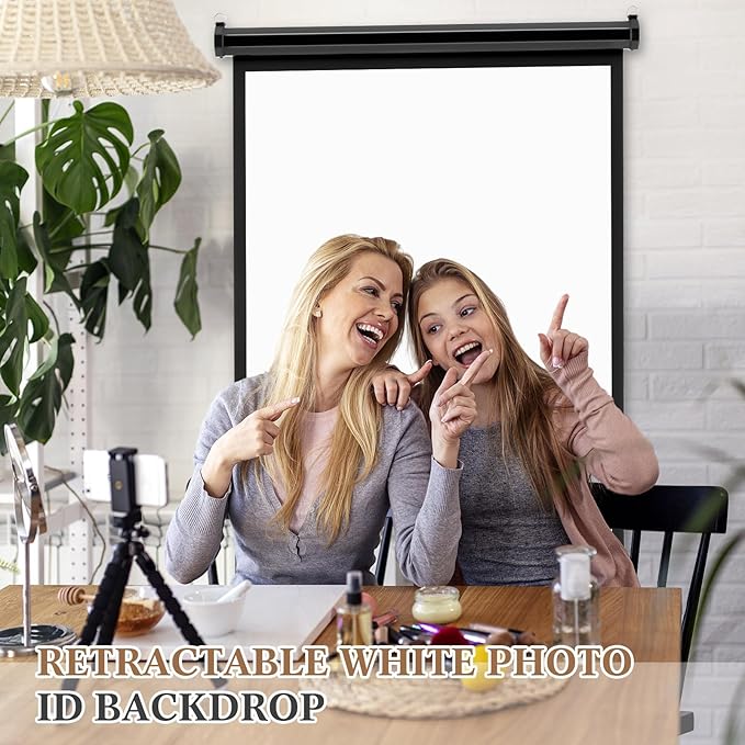 Colingmill Retractable White Backdrop Screen 36.2" x 55" ID Photo Portable Background Roll-up/Pull-Down Background Passport Auto Lock Photographic Backdrop for ID Passport Photos Photography