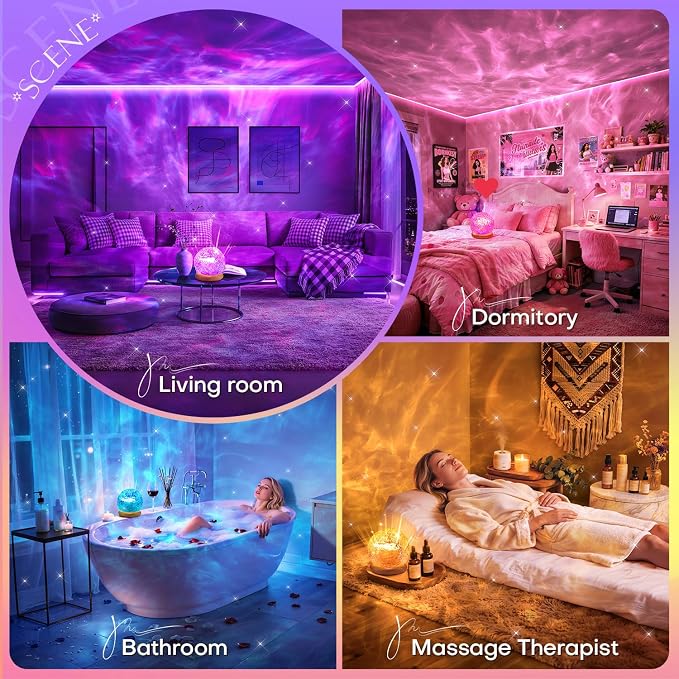 Mubarek Ambient Lighting, 216 Modes Mood Lighting, 3-in-1 Sunset Lamp & Ocean Lamp & Northern Lights Projector with Remote,Led Lights for Bedroom, Room Lights for Bedroom Decor, Girl Gift
