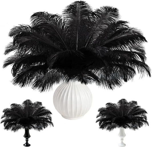 Natural Black Ostrich Feathers Bulk 60 Pack, 12-14 in, 10-12 in, 8-10 in (20 Pcs Each), for DIY Vase Craft Wedding Party Centerpieces Christmas Decoration