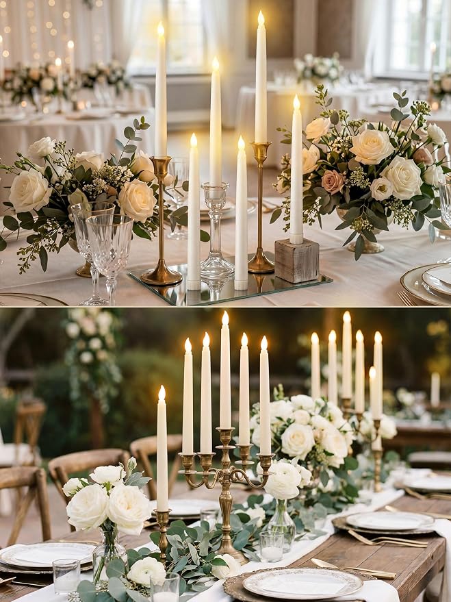 Funtery 48 Pcs Flameless LED Taper Candles Battery Operated Candles Bulk Realistic LED Candlesticks Flickering for Wedding Church Party Home Decor(Ivory,8 Inch,Compact Style)