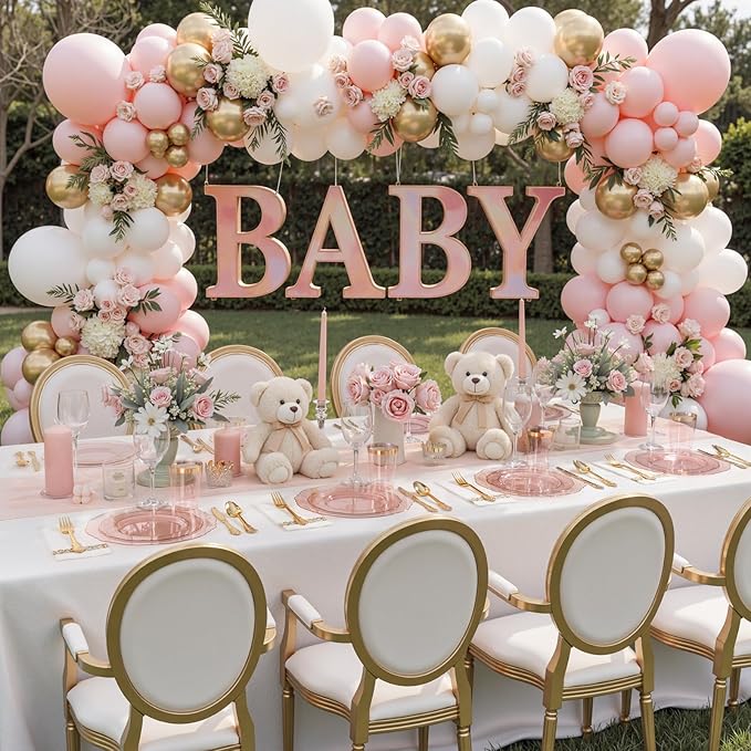 KIRE 210Pcs Clear Pink Plastic Plates with Gold Rim - Disposable Pink Plates for Party - 30 for Dinner 30 for Dessert 90 Silverware 30 Napkins 30Cups for Upscale Wedding/Party/Baby Shower/Mother's Day