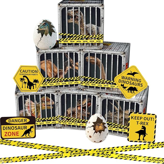 party greeting Dinosaur Birthday Party Decoration Dino Theme Party Boxes Decor Dinosaur Party Favor Boxes Yellow Caution Tape Photo Booth Props for Dino Birthday Baby Shower Wild Animal Party Supplies