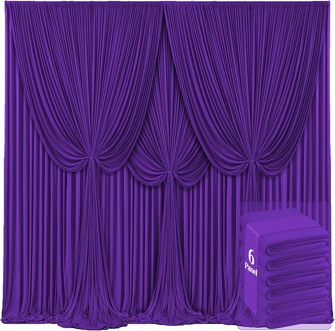 6 Panels Purple Backdrop Curtains for Wedding Party Wrinkle Free Backdrops Curtain Drapes Fabric Decorations Photo Back Drop Cloth for Baby Shower Photography Stage Reception 30ft(W) x 12ft(H)