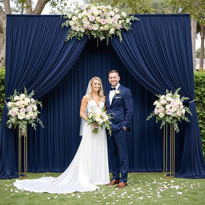 20ft×12ft Navy Blue Backdrop Curtain for Wedding Parties, 4 Panels Wrinkle Free Polyester Photo Backdrop Drapes Back Drop Cloth for Independence Day Birthday Photography Background