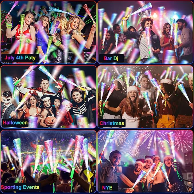 SHQDD 200PCS Glow Fiber Optic Sticks, LED Light Wands, Glow in The Dark Party Supplies, Fiber Optic Wands for Weddings, Birthdays&Events,Flashing LED Party Favors,Colorful Light Sticks for Kids&Adults