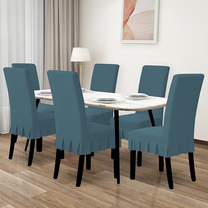 Easy-Going Dining Chair Covers Stretch Parsons Chair Slipcover with Skirt Chair Covers for Dining Room Restaurant Banquet (8 PCS, Bluestone)