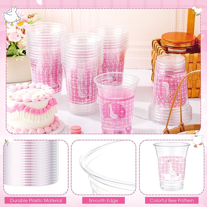 100 Pcs One Silly Goose Party Plastic Cups Decoration 16 oz Disposable Cute Goose Cups Clear Plastic Drinkware for Girl 1st Birthday Party Baby Shower Supplies Beverage Snacks