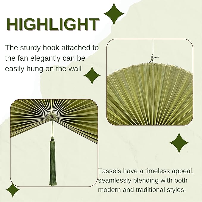 ChumDecor Fan Wall Decor, Japanese Giant Fan, Large Bamboo Fan Wall Art For Boho Hanging Headboard, Decorative Folding Fans For Over Bed, Asia Trending (Army Green 31inch)