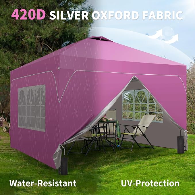 GDY 12x12FT Pop Up Canopy Tent with One Push Setup, Easy to Install with 4-Sidewalls for Events, Parties, Camping, Outdoor Gazebo with 4-Sandbags and Wheel Bag, Pink.