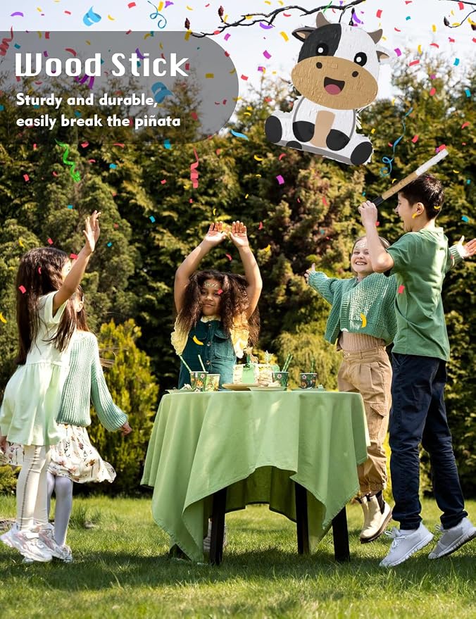 Cute Cow Piñata for Birthday Girls and Boys, Yellow Cow Piñata Includes 12pcs Paper Glasses, Blindfold, Stick, and Confetti, Perfect Farm Animal Themed Party Decorations (16 x 13 x 3.5 Inch)
