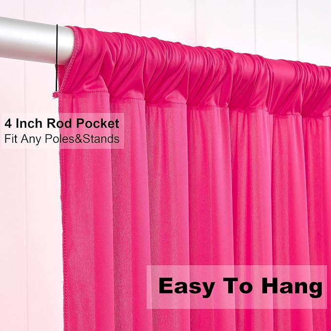 40ft x 10ft Fuchsia Wrinkle Free Backdrop Curtains for Parties,8 Panels 5×10ft Thick Silky Polyester Hot Pink Photo Backdrop Drapes Curtain for Barbie Party Wedding Birthday Baby Shower Photography