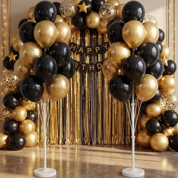 Balloon Column Kit for Floor-Balloon Columns with Stand, Base and Pole,Balloon Tower Backdrop Decoration for Wedding, Baby Shower, Birthday Party, or Bachelorette Parties (Black Gold)