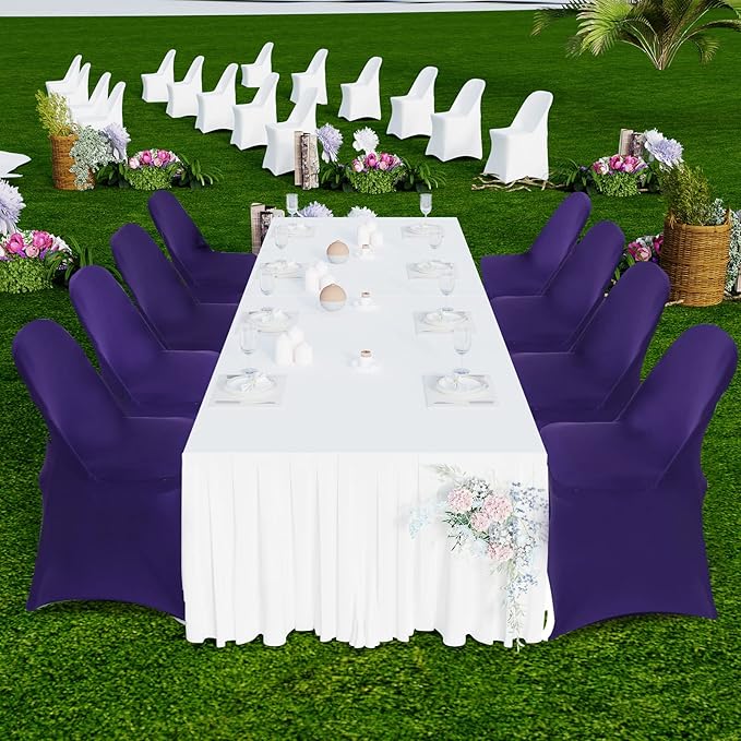 HAINARverS Folding Chair Covers for Wedding, 10pcs Stretch Spandex Washable Fabric Chair Cover, Decoration Chair Cover for Wedding, Party, Banquet, Birthday, Conference, Event(Purple, 10 PCS)