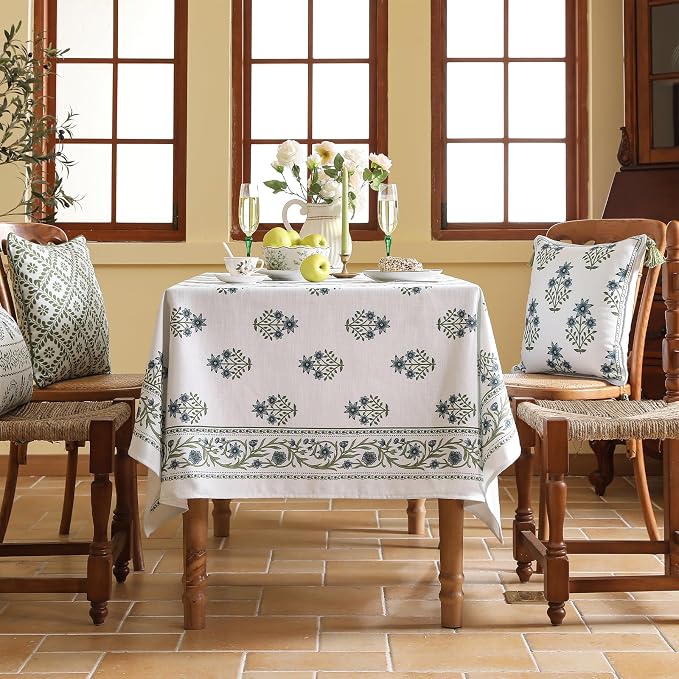 ISAENNE Designer French Linen Rectangular Tablecloth,110"x63"-Mosella F | Vintage Elegant Table Cloth Rectangle Table,Floral Pattern,Durable,Heavyweight,Dining,Kitchen,Tea Party,Thanksgiving