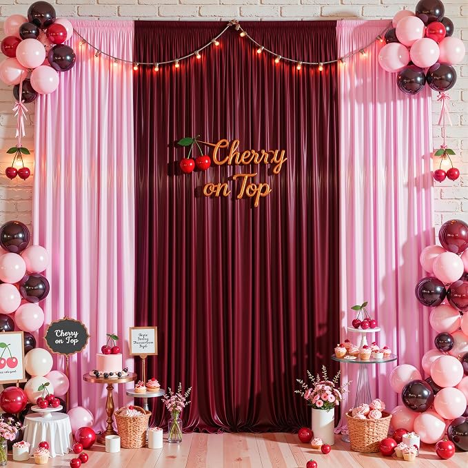 30x10ft Burgundy Glitter Backdrop Curtain for Parties, Wrinkle Free Satin Photo Backdrop Drapes 6 Panels 5x10FT Shimmer Back Drop Cloth for Wedding Birthday Baby Shower Photography Background Decor