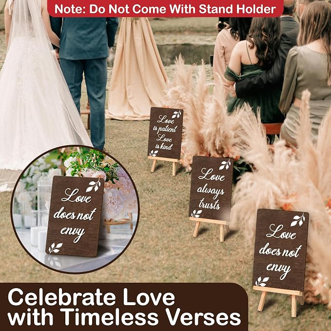 Stofinity Rustic Wedding Aisle Signs - Set Of 8, 1 Corinthians 13 Wooden Wedding Decor Signs