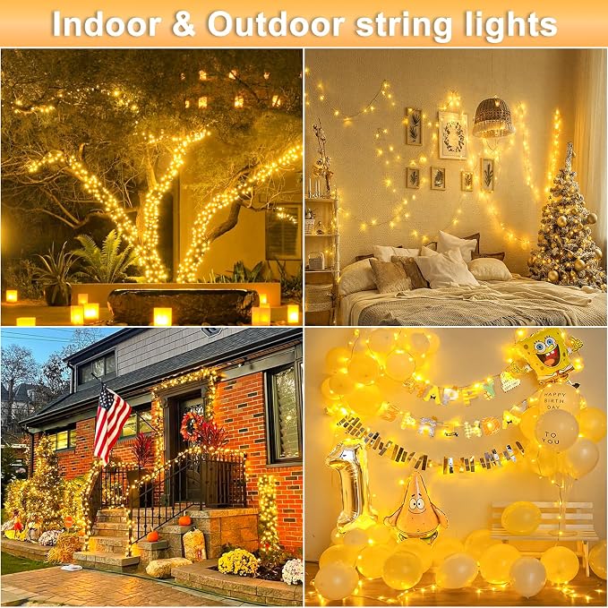 132FT 400 LED Christmas Lights Outdoor, Christmas String Lights Indoor with Waterproof 8 Modes, Clear Wire Plug in Twinkle Fairy Lights for Bedroom Wedding Tree Party Decorations, Warm White