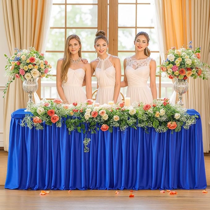 Wish Care 4 Pack Royal Blue Rectangle Table Clothes for 8 Foot Tables, Polyester Fitted Tablecloths 8ft Stretch Table Cover for Wedding, Birthday, Parties, Trade Show, Craft Show