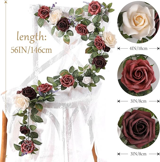 5FT Artificial Rose Flower Burgundy Fake Floral Garland for Wedding Ceremony Backdrop Arch Flowers Table Centerpieces Decorations