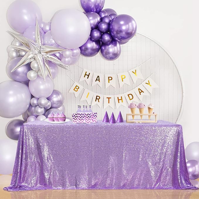 B-COOL Lavender Sequin Tablecloth Lilac Wedding Party Sequin Tablecloth Classy and Elegant Tablecloth for Romantic Event or Banquet 60x102 Inch