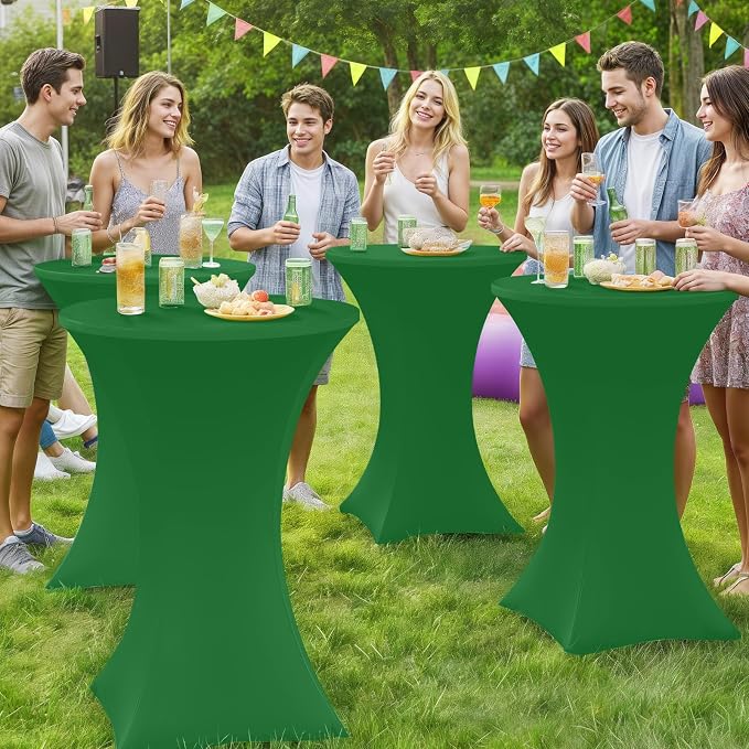 Moosfor Spandex Cocktail Table Covers 4 Pack, Elastic Fitted Stretch Table Cloth, Round High Top Tablecloths for Bar, Party, Pub, Wedding & Banquet (Emerald Green, 32x43 Inch)