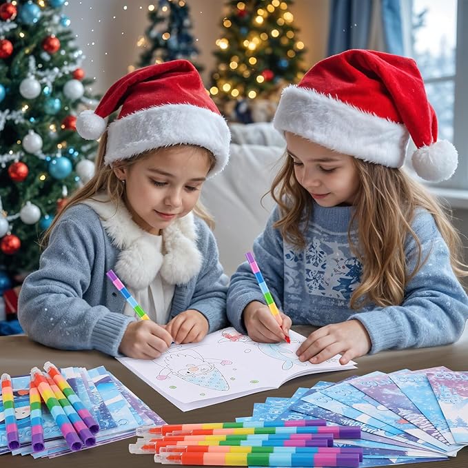 BenLouis 24 Frozen Mini Coloring Books with 24 Stacking Crayons Party Favors Winter Snowflake Themed Activity Book Crafts Bulk for Kids Frozen Birthday Goodie Bag Stuffers Christmas Classroom Supplies