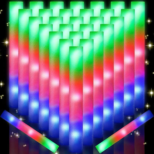 OLUPP 124 PCS Glow Sticks, Foam Glow Sticks, Foam Light up Sticks with 3 Modes Colorful Flashing, Glow In The Dark Party Supplies, Glow Sticks Bulk Party Pack, Foam Glow Sticks Bulk for Party, Raves