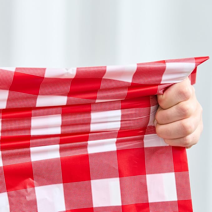 Plastic Tablecloth Roll – 54" x 100' Plastic Tablecloths for Parties Disposable with Cutter Box - Cut to Size Disposable Tablecloth for Rectangle & Round (Gingham-Red)