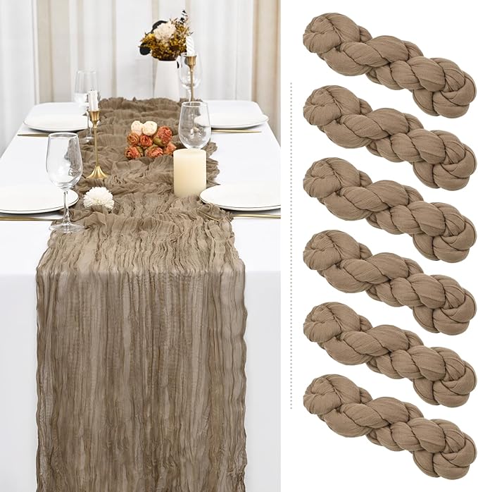 6 Pack Light Brown Cheesecloth Gauze Table Decor 10FT Semi-Sheer tbl Boho Rustic Wedding Decor Arch Draping Bridal Shower Holiday Party