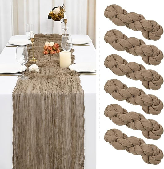 6 Pack Light Brown Cheesecloth Gauze Table Decor 10FT Semi-Sheer tbl Boho Rustic Wedding Decor Arch Draping Bridal Shower Holiday Party
