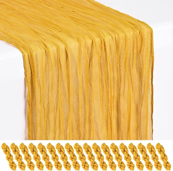18 Pack Gold Cheesecloth Table Runner 17 x 108 inch Boho Gauze Table Runner Rustic Sheer Cheese Cloth Table Decorations for Wedding Party Baby Bridal Shower Birthday Holiday Home