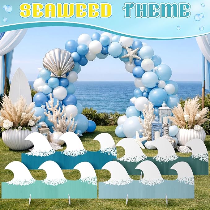 4 Pack Ocean Waves Cardboard Cutout Stand up 27 Inch Ocean Beach Theme Party Decoration Wave Life Size Photo Props for Summer Party Under The Sea Home Decoration
