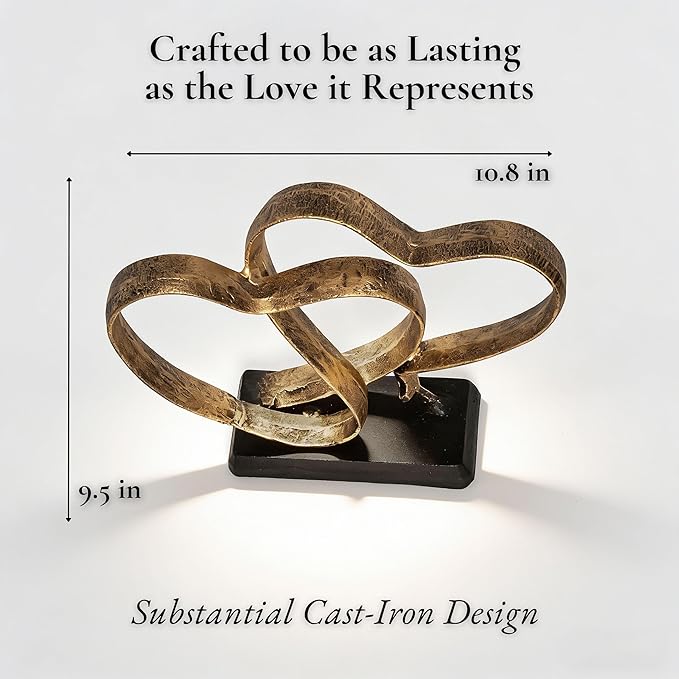 DCAPILLA Wedding Anniversary Couples Gift - Two Hearts and Cross Iron Sculpture, Heart Decoration Gift for Her and Him, 1st to 50th or 60th Anniversary, Includes Present Box and Poem Card