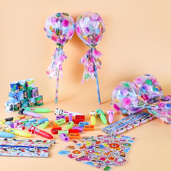 24Pack Giant Lollipop Return Gifts for Birthday Party, Giant Lollipop with Pencils, Stickers, Erasers, 4-in-1 Pen, for Classroom School Exchange Party Supplies