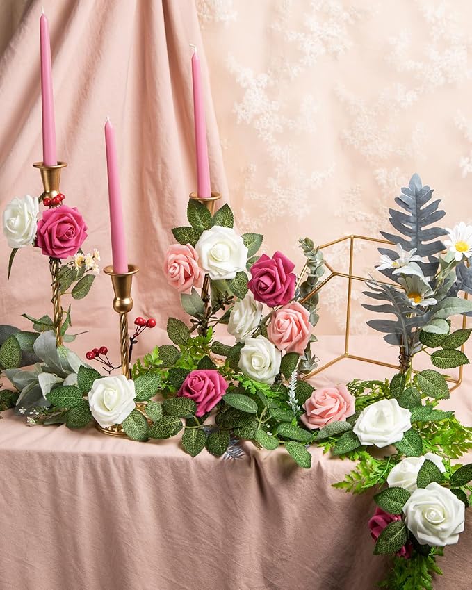 DuHouse 25Pcs Artificial Roses Flowers Fake Roses with Stems Real Touch Foam Flowers for DIY Wedding Bouquet Centerpiece Floral Arrangement Party Home Decor(Peach)