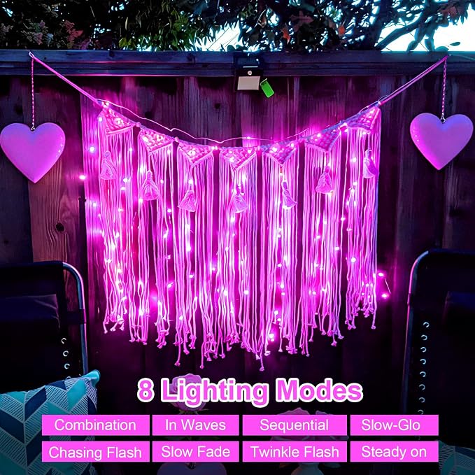 YEGUO 4 Pack Pink Solar Fairy Lights, Each 33ft 100 LED Christmas Lights Outdoor Waterproof, 8 Modes Sliver Wire Solar String Lights
