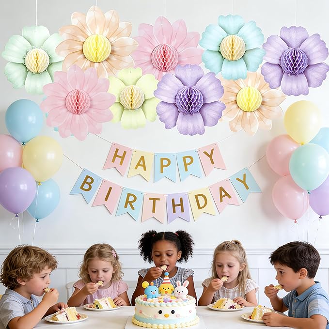 Paper Jazz 9PCS Paper Flowers Party Decorations,Pastel Honeycomb Butterfly Party Decoration,Fairy Birthday Party Decoration for Garden Tea Party Floral Baby Shower.