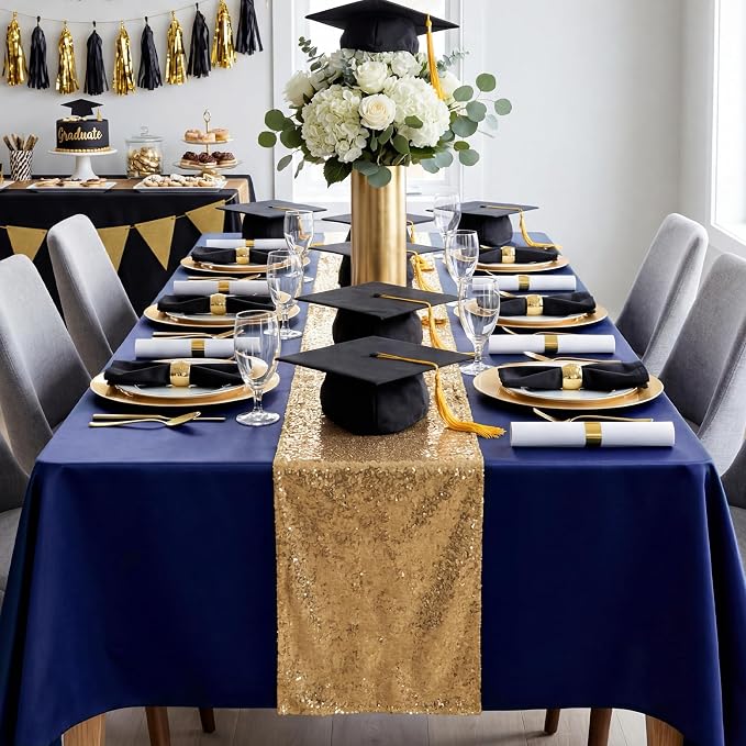 4 Pack Navy Blue Satin Tablecloth 58 x 102 Inches, Rectangular Satin Table Cloths for Wedding Reception, Birthday Party, Graduation & Holiday Banquet Tables